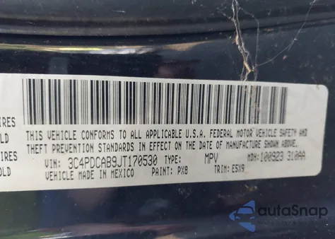 2018 Dodge Journey Se z USA, uszkodzony, nr VIN 3C4PDCAB9JT170530